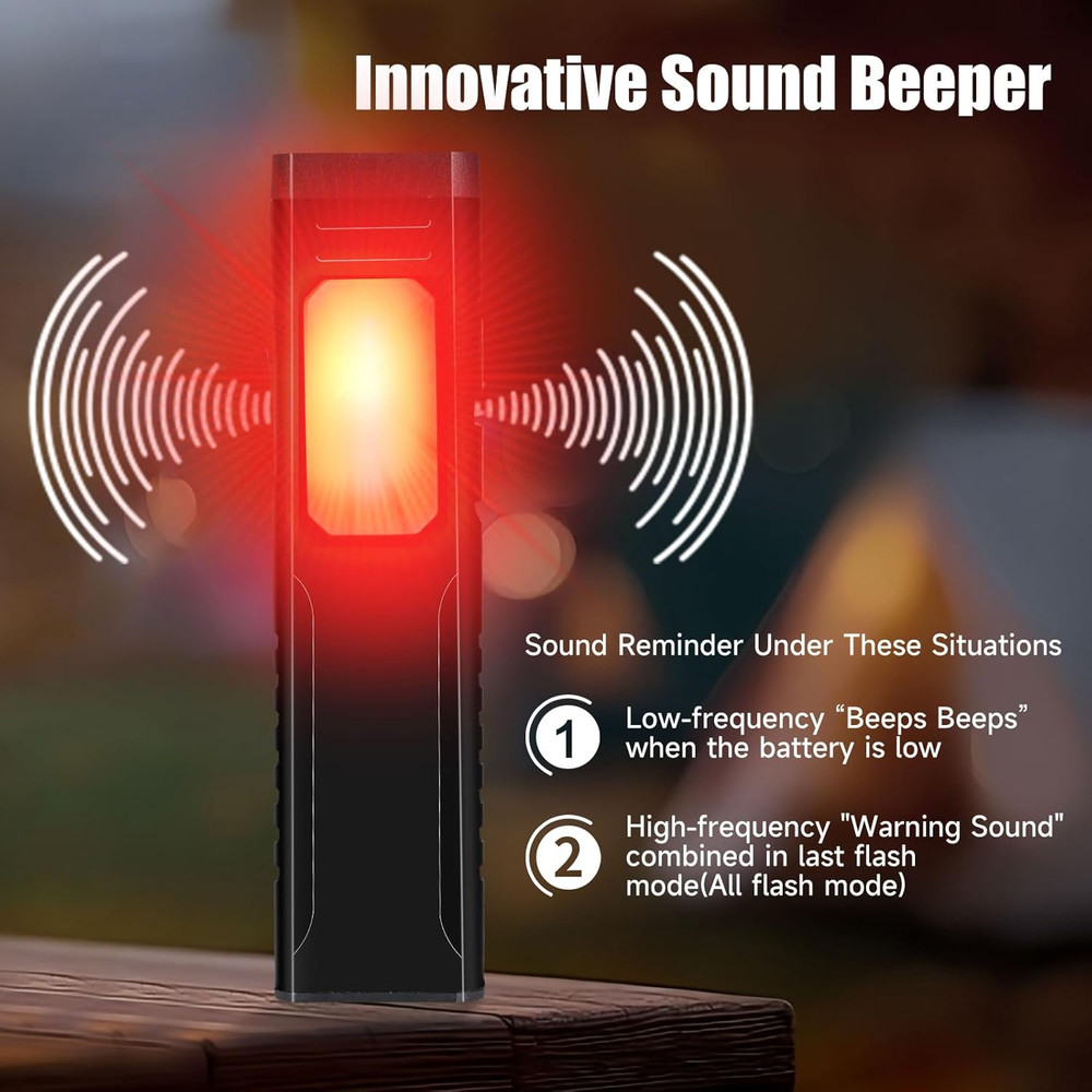 Rechargeable EDC Flashlight with Sound Beeper, Portable Flat Pocket Flashlights,