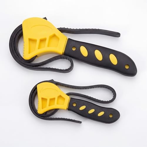 2-Pack Rubber Strap Wrench Set – 4" & 6" Adjustable with TOOTHED GRIP – Yellow
