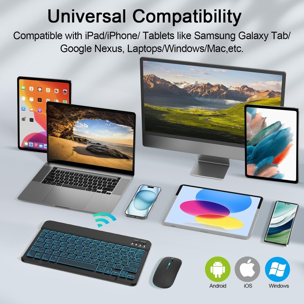 Wireless Keyboard And Mouse Combo, Rechargeable Bluetooth Keyboard & Mouse wi...