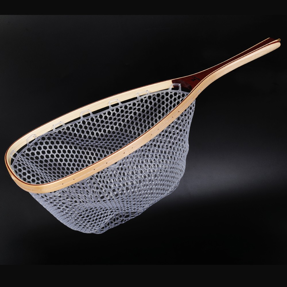 Fly Fishing Net Rubber Mesh Trout Landing Net Catch & Release Handmade Wood