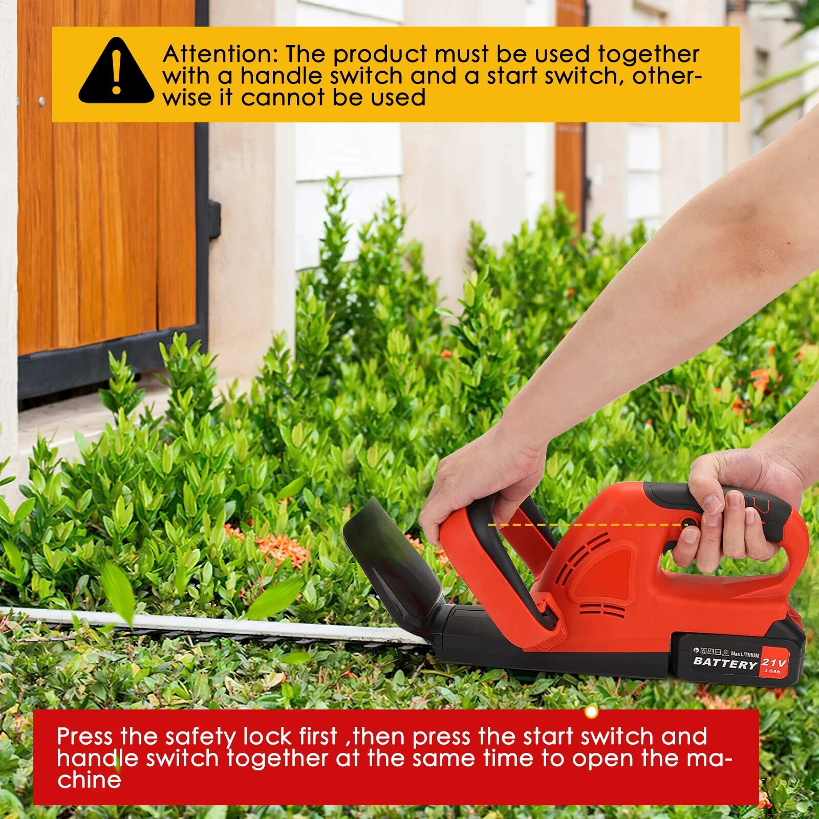 22 Inch Handheld Electric Cordless Hedge Trimmer Bush Trimmer with 21V Battery