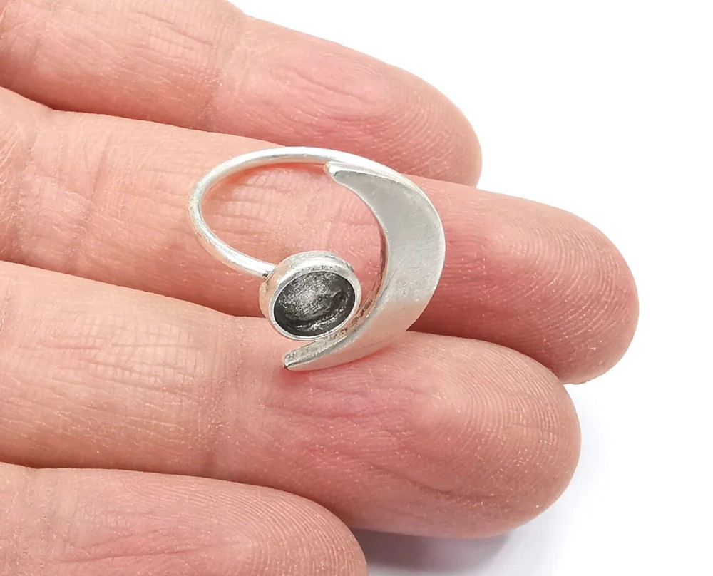 Crescent Moon Silver Ring Blank Base Bezel Settings Cabochon Mountings G27643