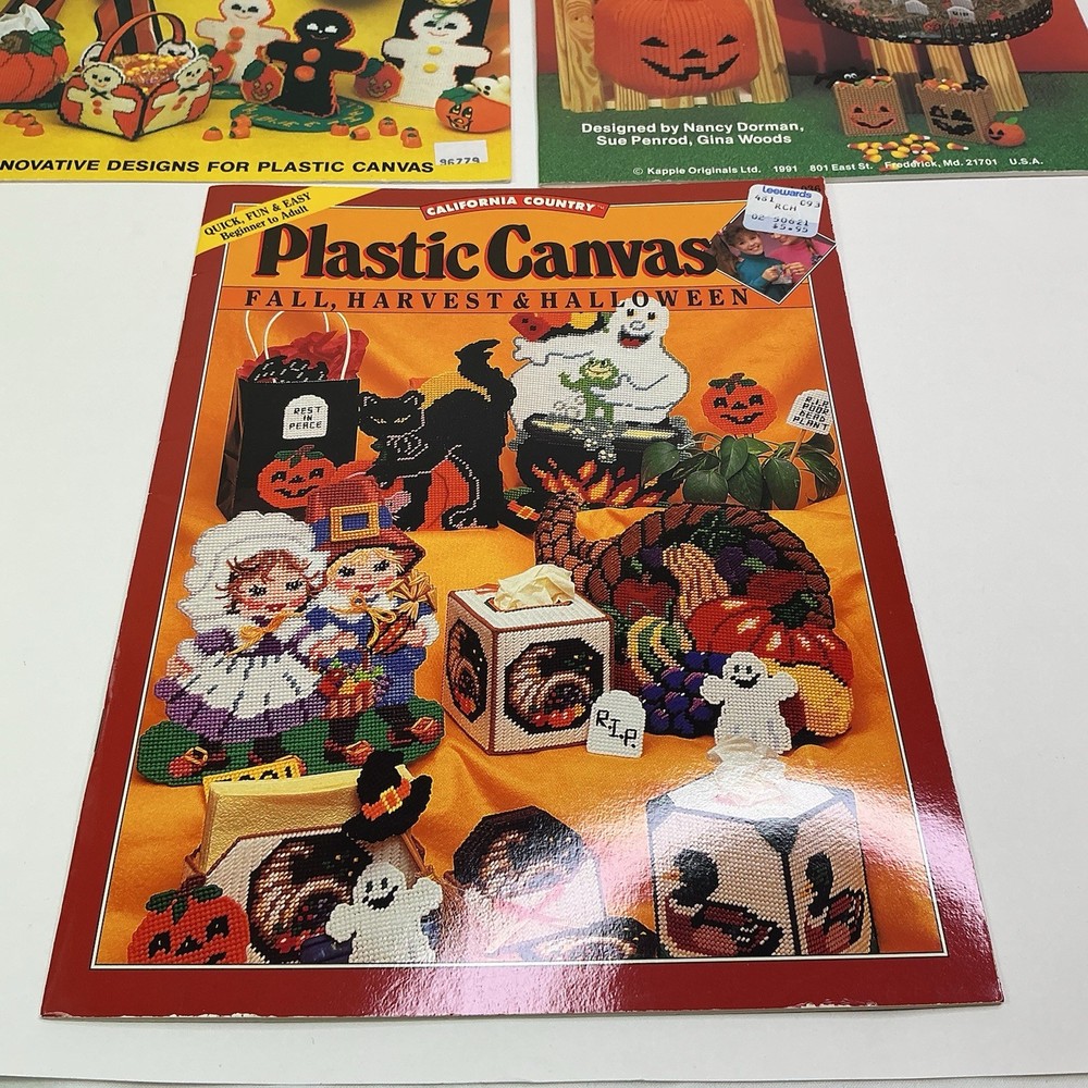 Vintage 90s Halloween Plastic Canvas Patterns 3 Booklets Ghost & Goblins Galore
