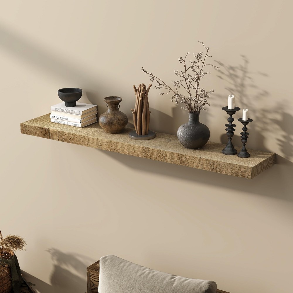 48" Long Solid Reclaimed Wood Floating Shelves, Rustic Heavy-Duty Wall Shelve...