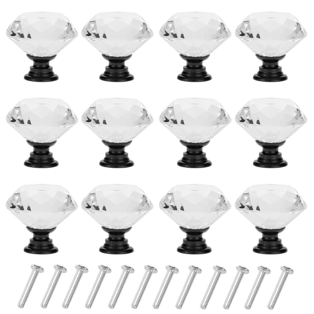 YourGift 12 Pack Drawer Knobs Diamond Shaped Crystal Glass 30mm Cabinet Knobs...