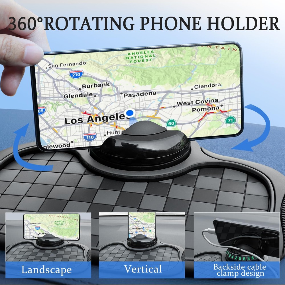 Multifunction Car AntiSlip Mat Car Dashboard Mat 360° Rotating Adjustable Hol...