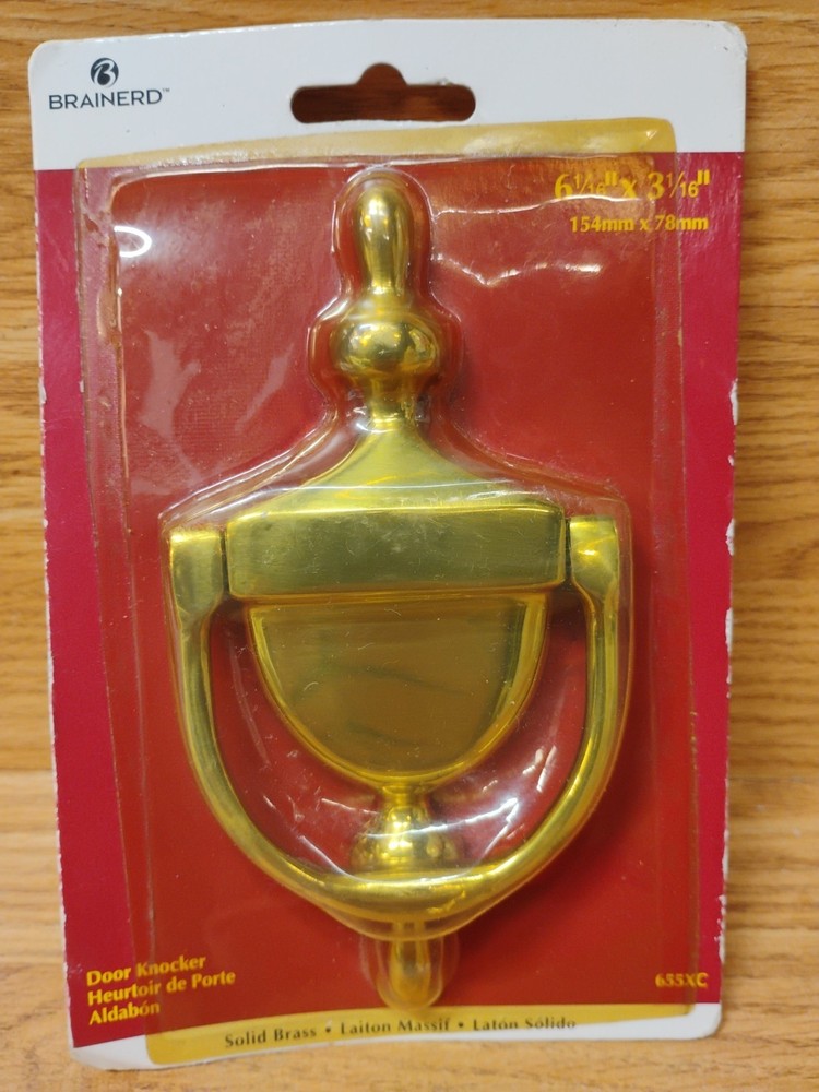 Vintage Solid Brass Door Knocker Brainer 6"X3" Includes Screws, Washers Template