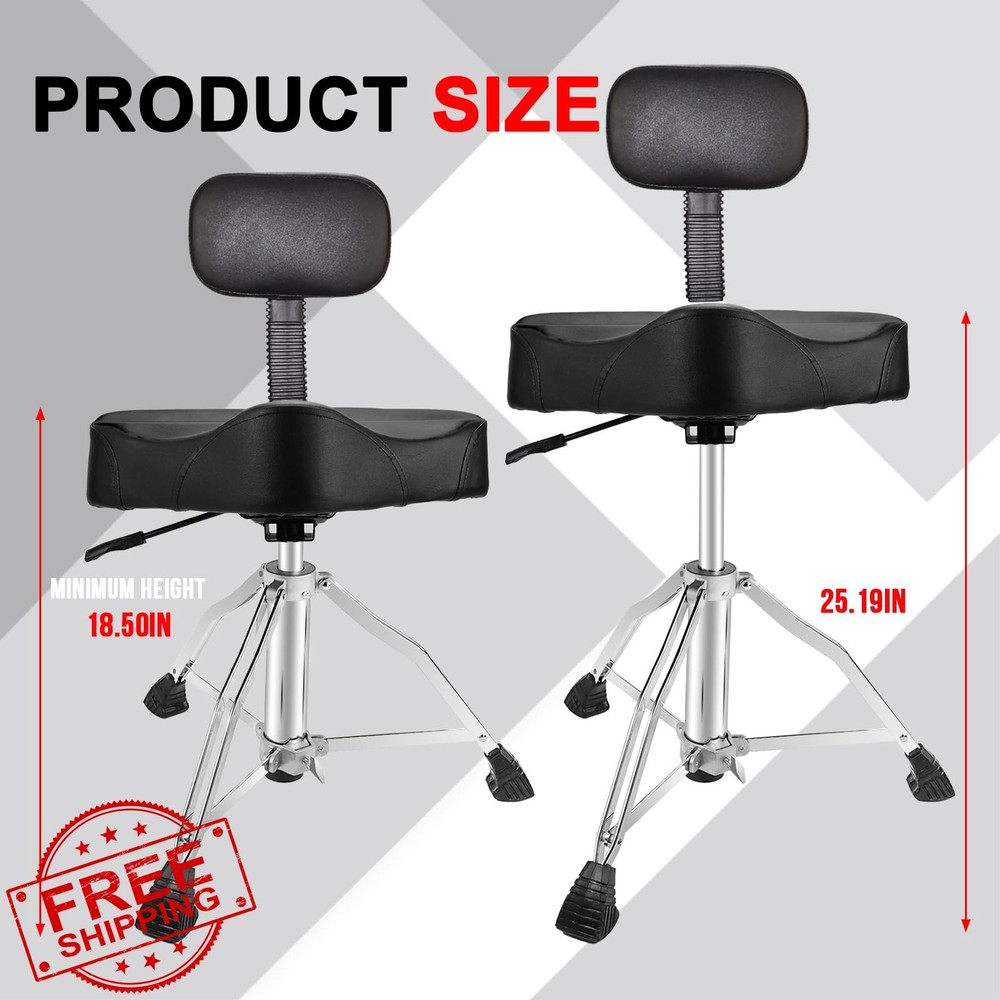 soulmate Black PU Drum Throne Stool with Backrest Adjustable