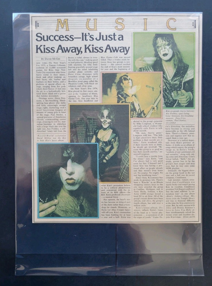 Kiss 2 Page Magazine Clipping 1976