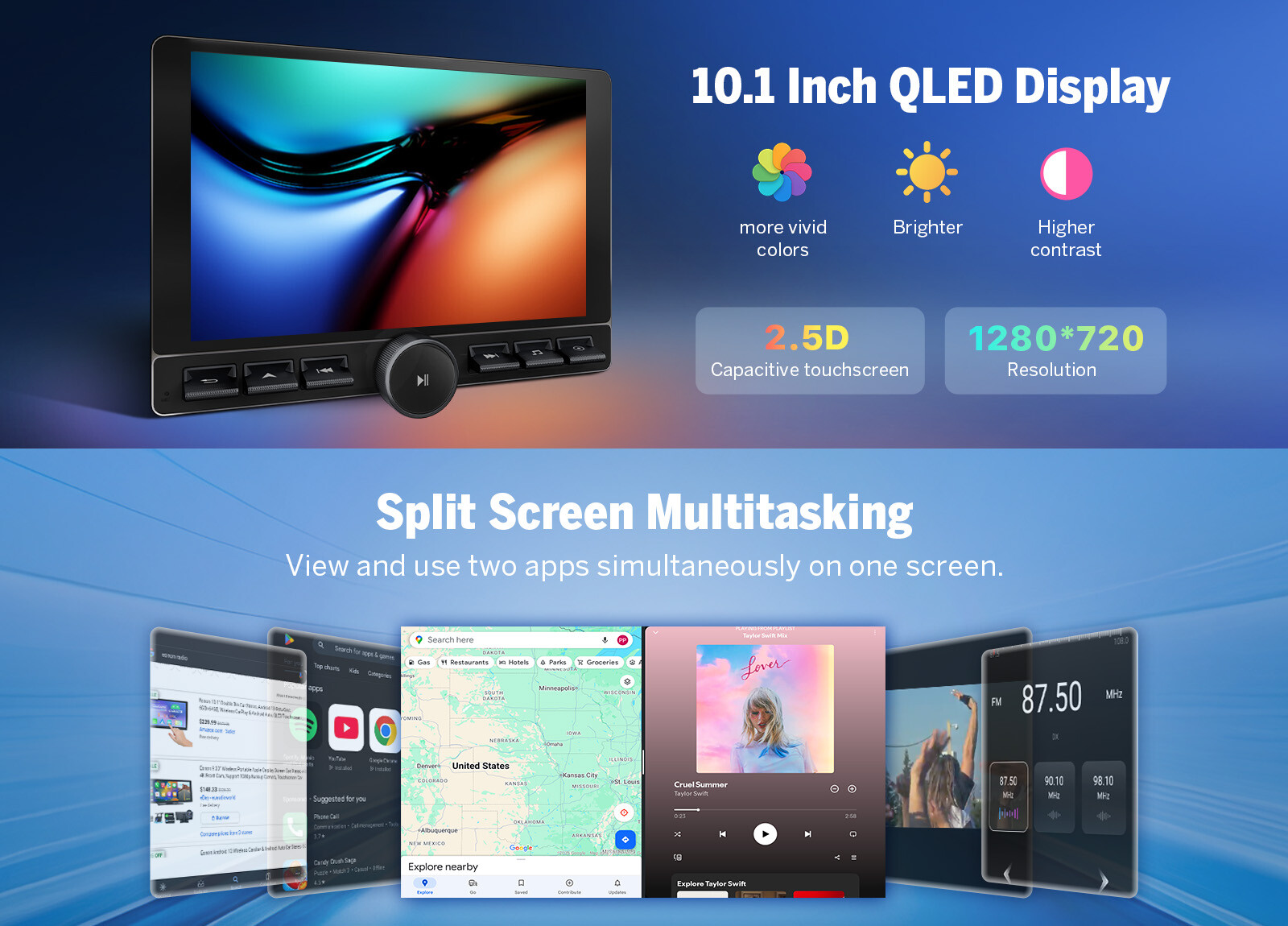 8+128GB Android 13 10.1" QLED Car Radio GPS Stereo CarPlay WiFi 4G LTE Head Unit