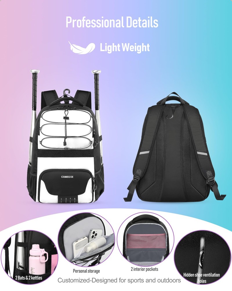 Softball Bag, Lightweight Baseball Backpack with Shoes Compartment, Baseball ...