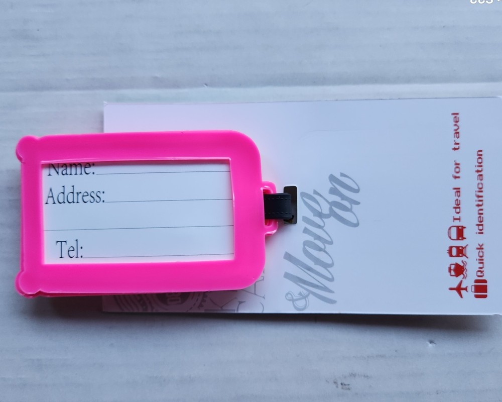 2 Pack Travel Luggage Tags - Includes ID Insert - Adjustable strap - Neon Pink