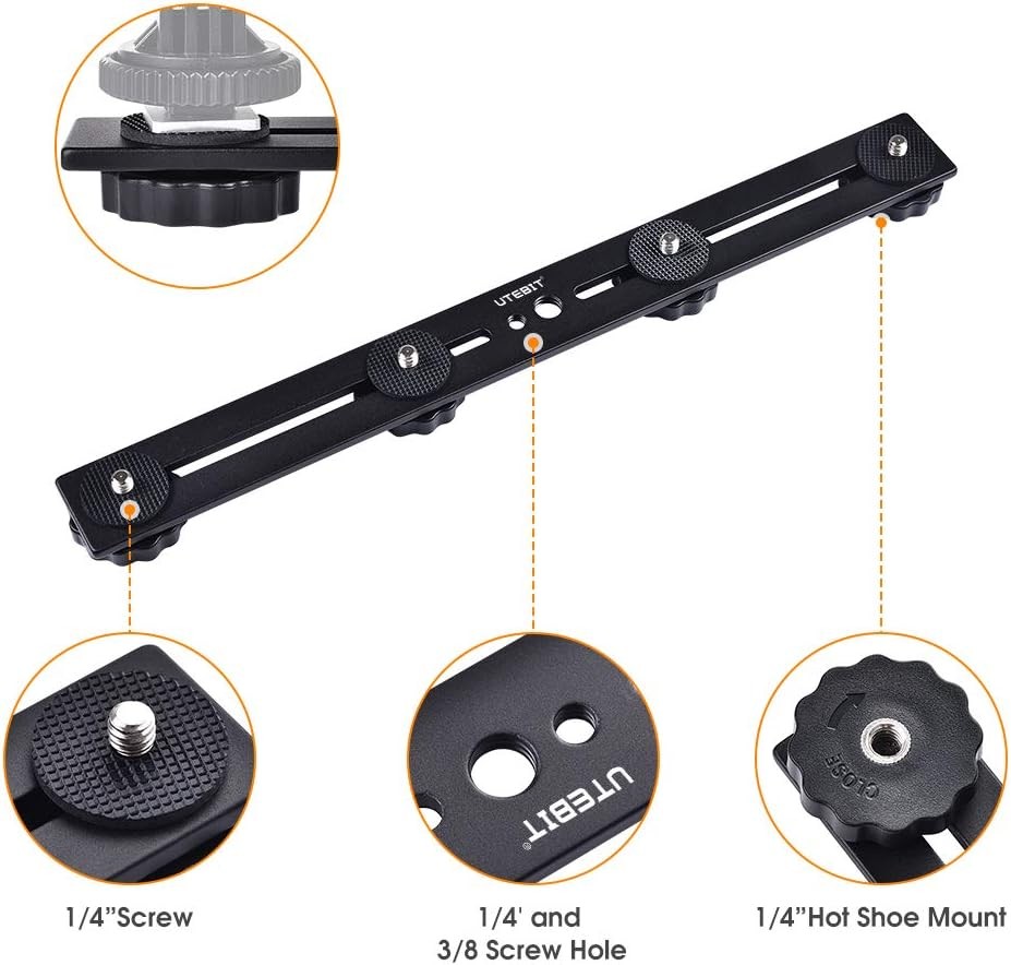 UTEBIT 11 Inch Flash Bracket Long Dual Camera Mount Flash Bracket Extension Bar