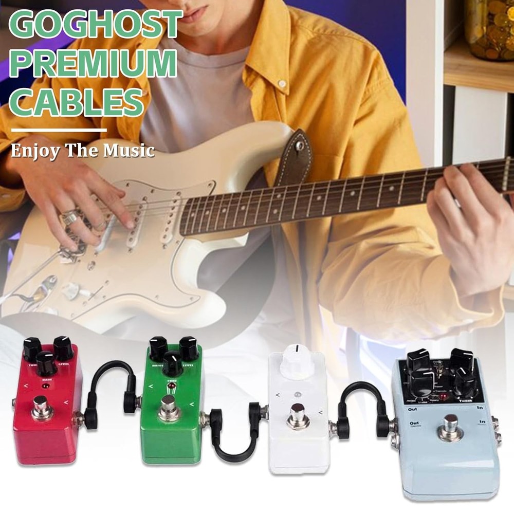 3FT Guitar Patch Cables, 1/4" TS Right Angle Effect Pedal Flat 3 FT, Black