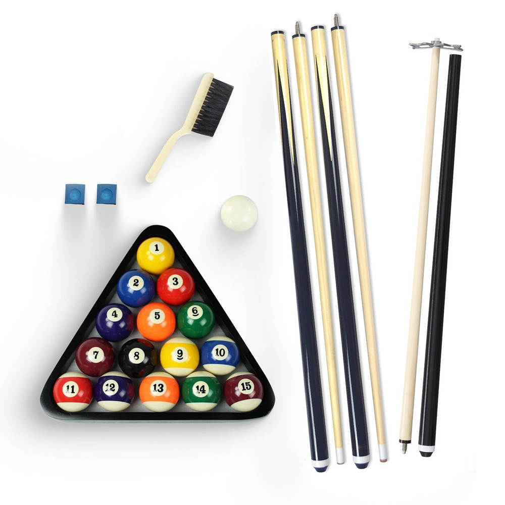 Pool Table Billiard Accessory Kit W/ Cues Rack Chalk Brush
