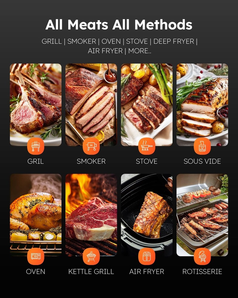 Smart Bluetooth Wireless Meat Thermometer, Standalone Base & APP Control, 6 S...