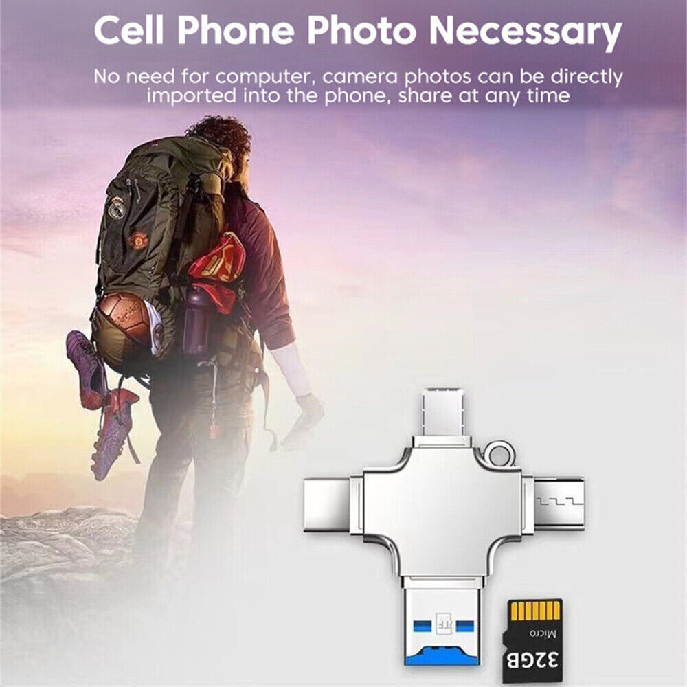 4 in1 Flash Drive USB TF Memory Card Reader Adapter For Samsung iPhone Android🔥