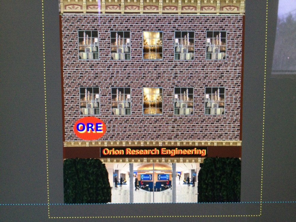 Flat Building for O Scale train sets Research building w lighted sign & logo