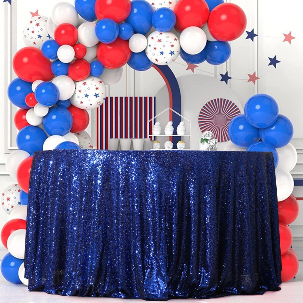 Sequin Tablecloth Round 70" Navy Blue