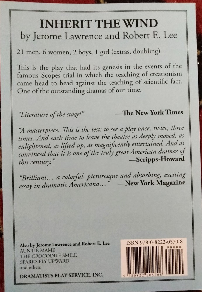 Inherit The Wind Play Script FREE SHIPPING