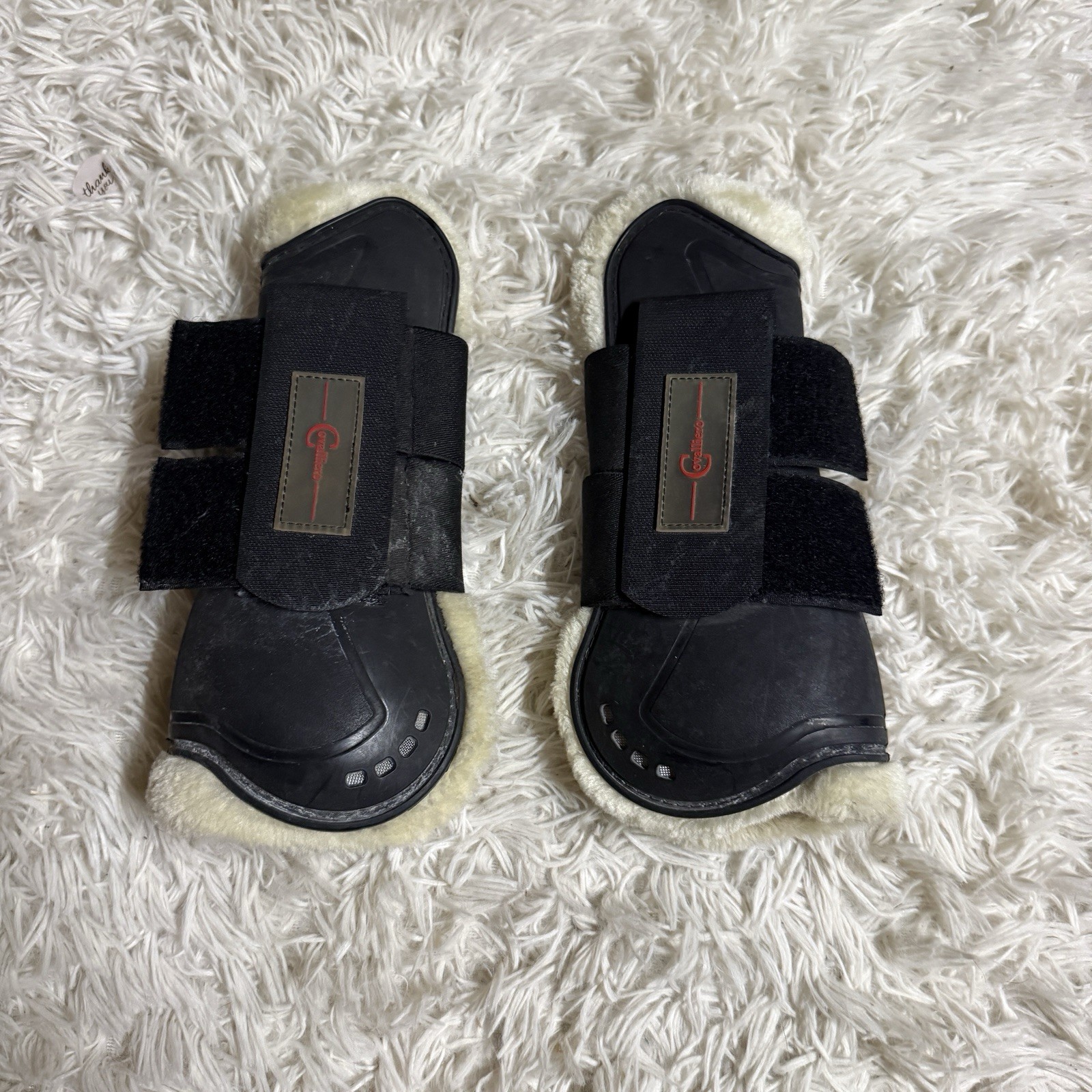 Full Size Black Sheepskin Covalliero Open Front Horseback Riding Jumping Boots