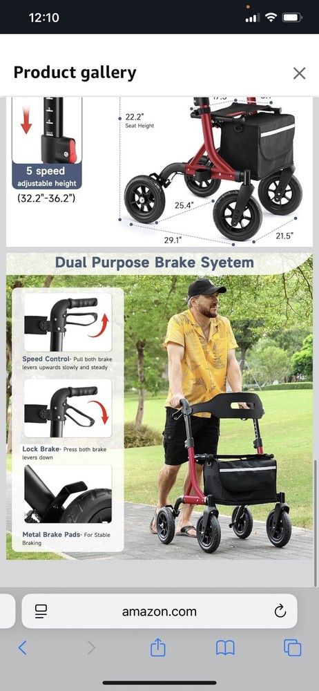 Rollator Walker for Seniors, Lightweight Foldable All Terrain Rolling Walker wit