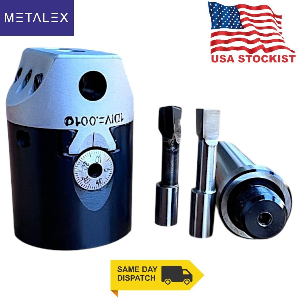 1.5" Adjustable Boring Head 1 Div. = .001 thou + MT2 Shank Arbor & HSS Tool Bits
