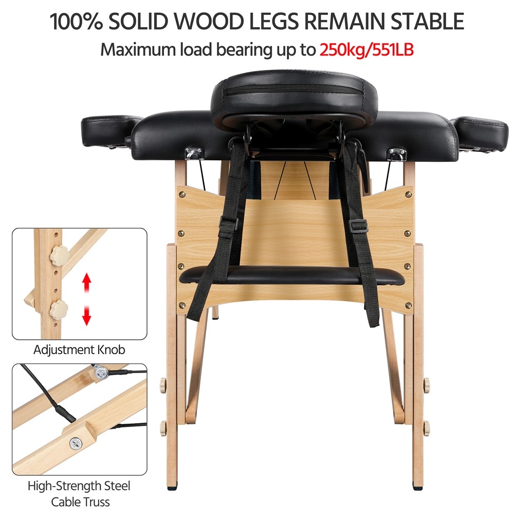 2 Sectional Folding Portable Massage Table with Face Cradle Armrests, Used