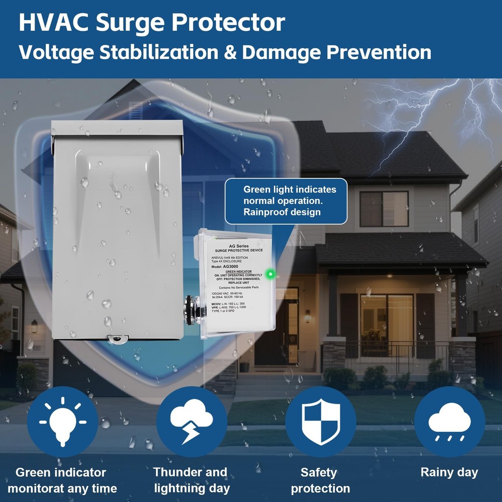 AG3000 HVAC Surge Protector 120/240V, 3-Mode Mini Split Surge Protective Devi...
