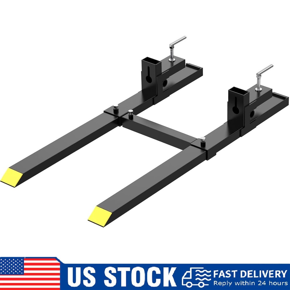 60" 4000lbs Clamp on Pallet Forks w/Stabilizer Bar ,Bucket Tractor Fork Loader