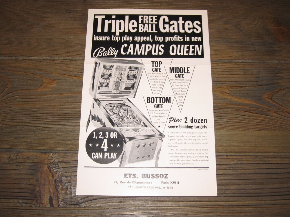 Campus Queen Bally Pinball Flyer / Brochure / Ad
