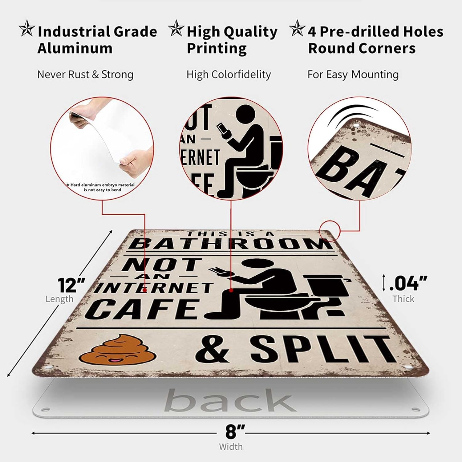 Vintage Metal Tin Sign 8X12inch-This Is A Bathroom Not An Internet Cafe & Split