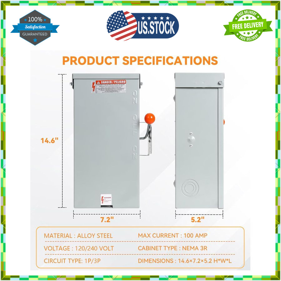 100A Generator Transfer Switch 24000W General-Duty Double-Throw Safety Stability