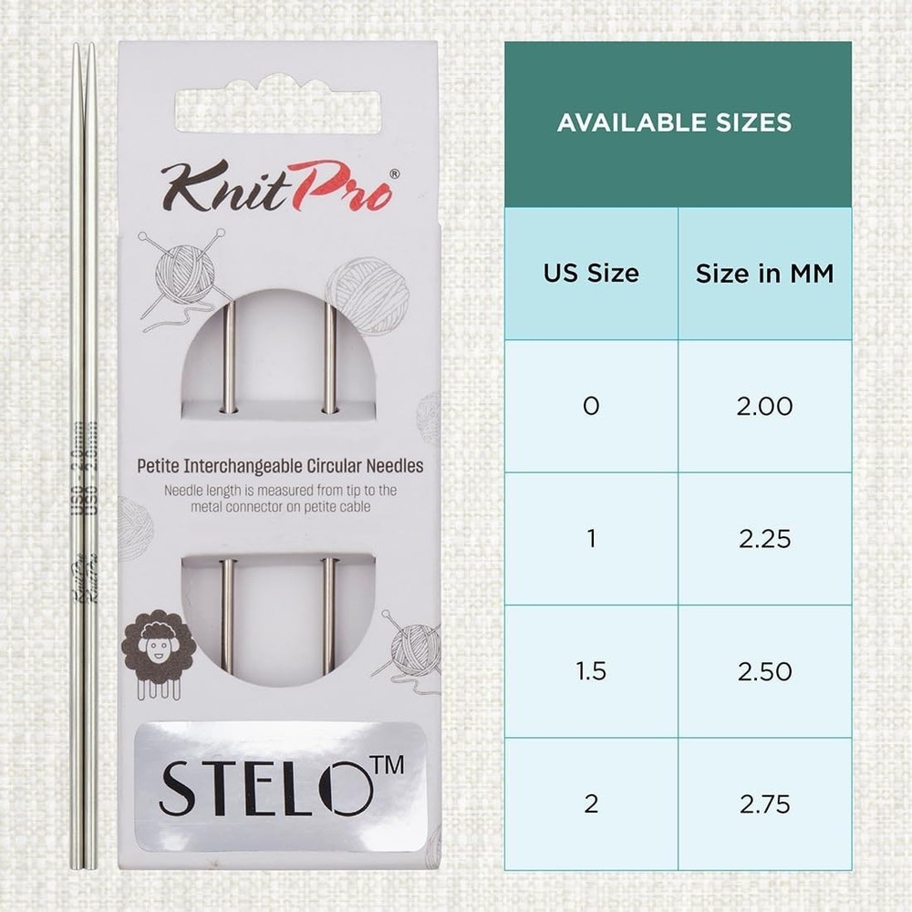 KnitPro Stelo Petite Interchangeable Circular Knitting Needles 2" (5cm) Size 0-2