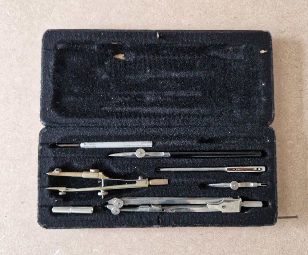 Vintage Architectural Technical Draughtsman Drawing Instrument Set in Case