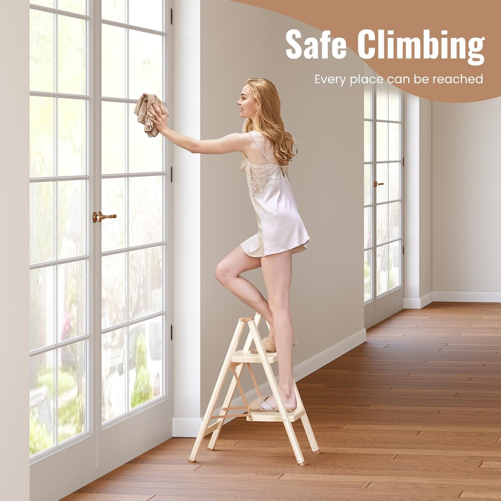 2 Step Ladder, 2 Step Stool for Adults, Folding Step Ladder with Secure Footi...