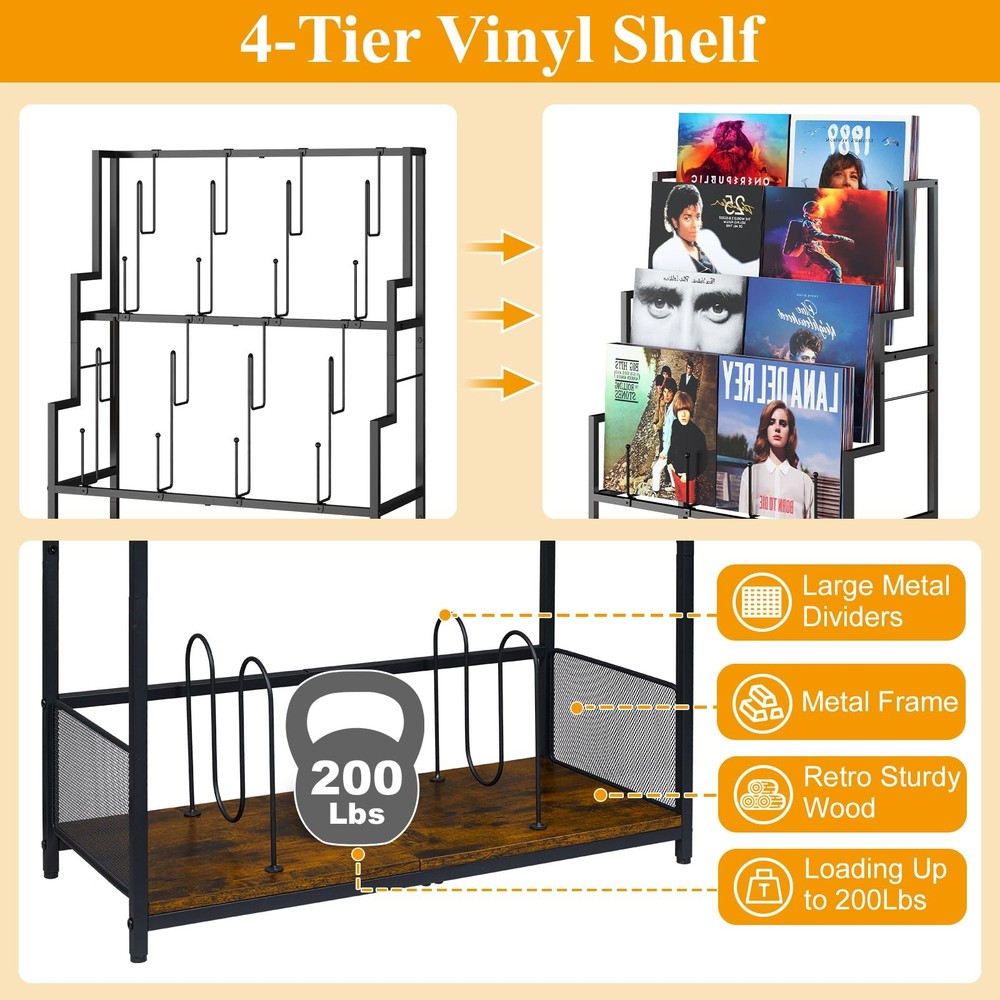 5-Tier Vinyl Record Storage Stand Holder with Display Shelf Black