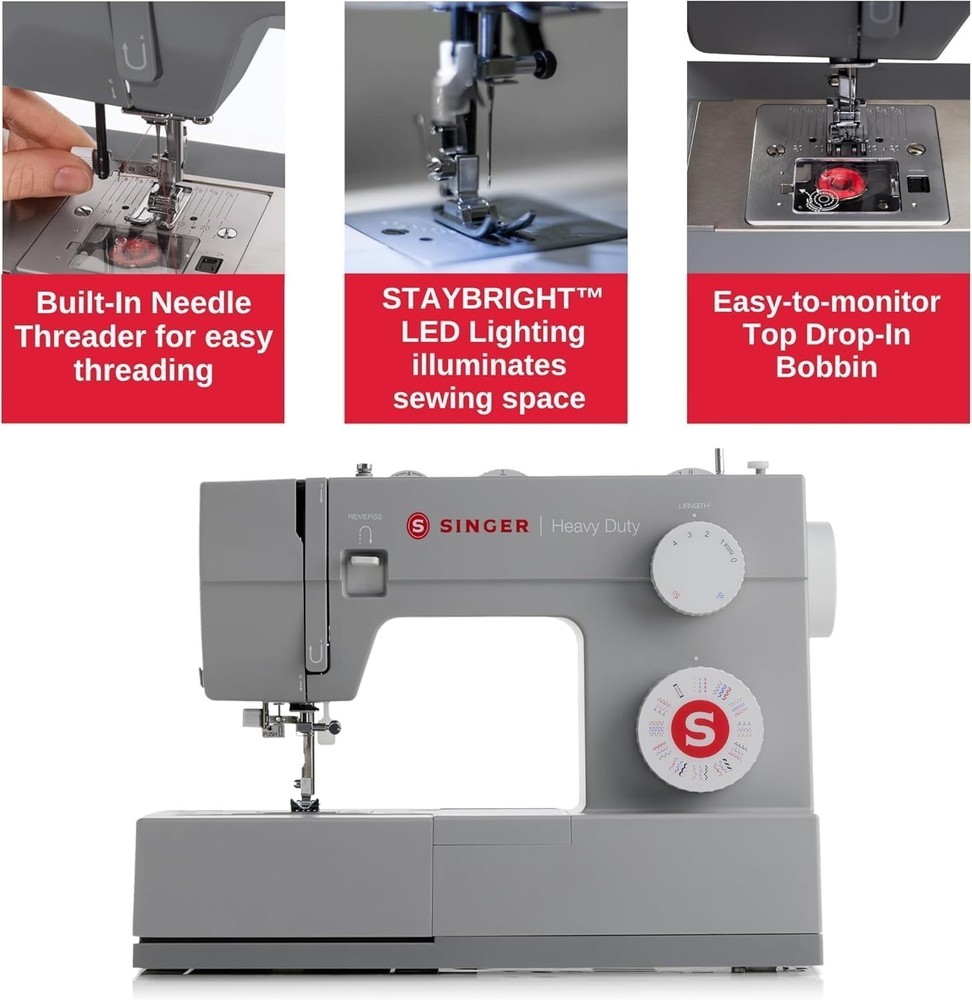 Singer 4452 Heavy Duty Sewing Machine Bundle w/ Table, 110 Stitches, LED Light