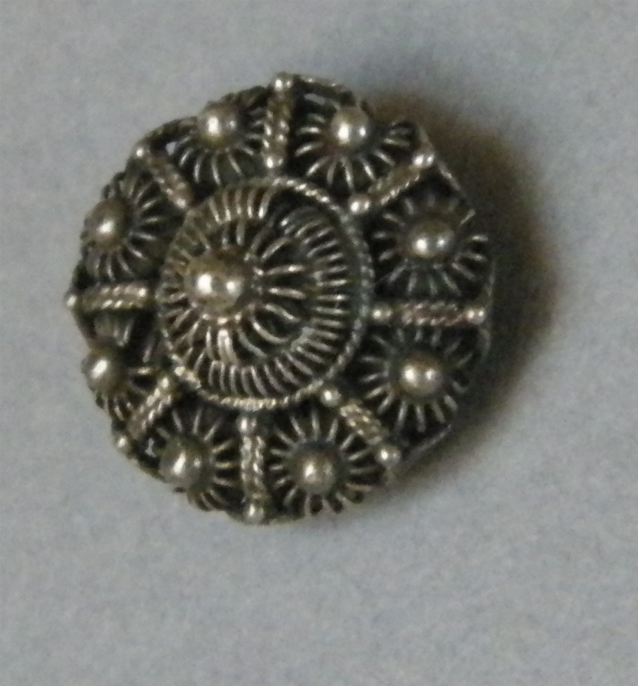 Bb SILVER Filigree OLD Handmade BUTTON Small