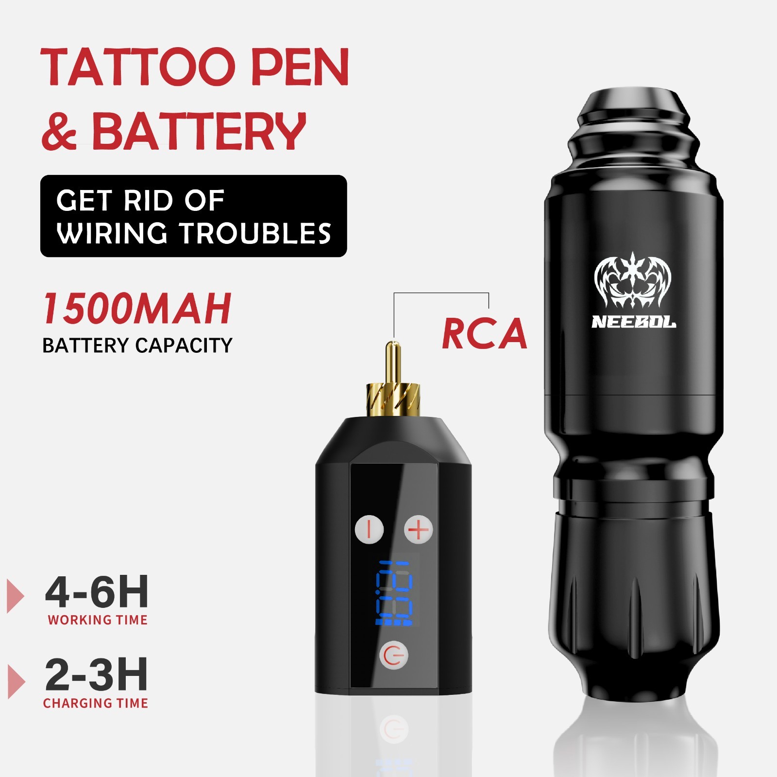 Wireless Tattoo Pen Machine Complet Kit with 1500mAh Power Supply 20Pcs Needles