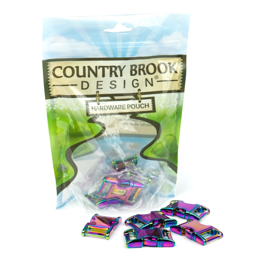 3/4 Inch Iridescent Rainbow Convex Non Adjustable Side Release Buckles, 5 Pack