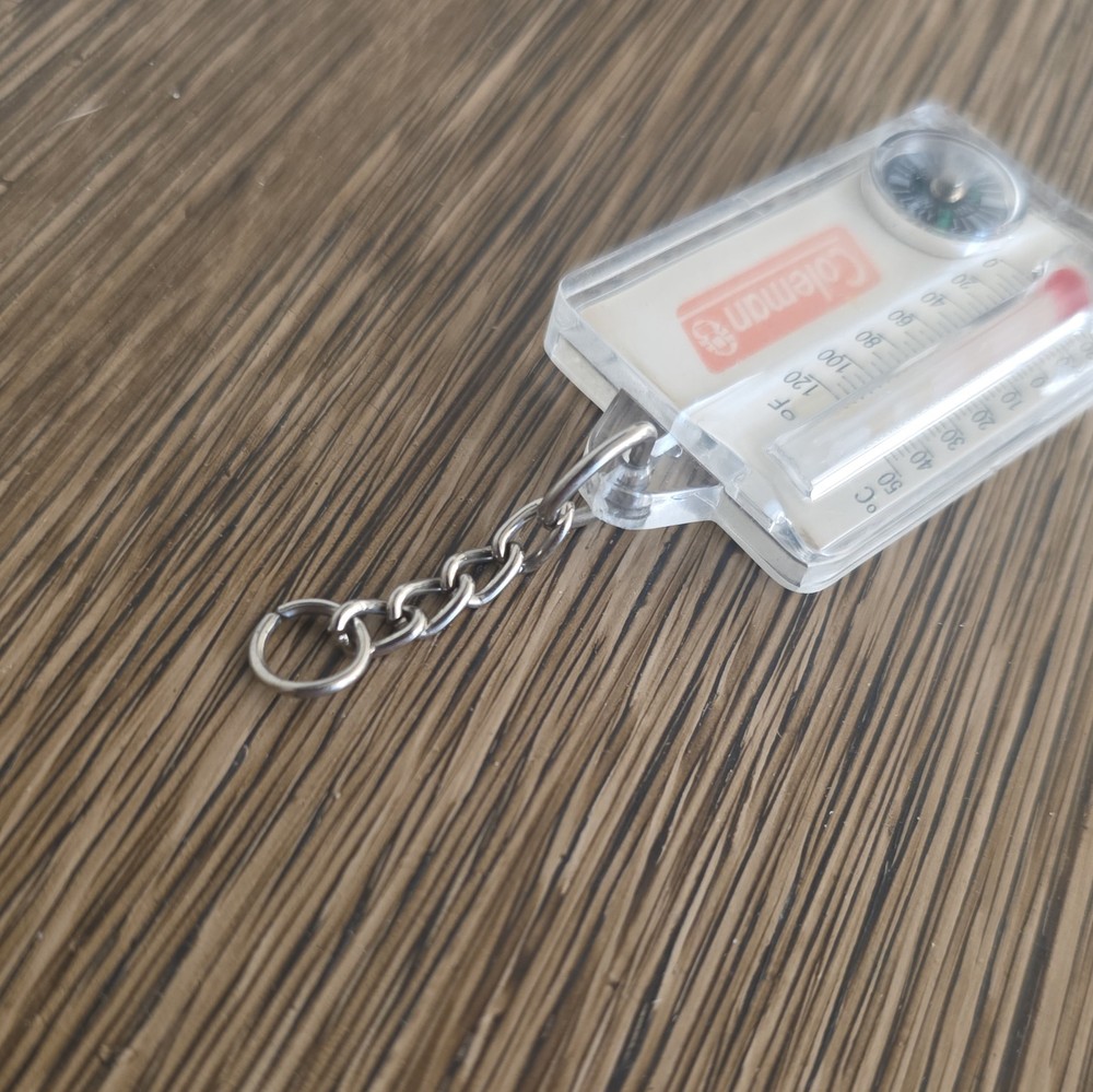 Vtg Coleman Compass Thermometer Wind Chill Zipper Pull Fob Keychain Key Ring