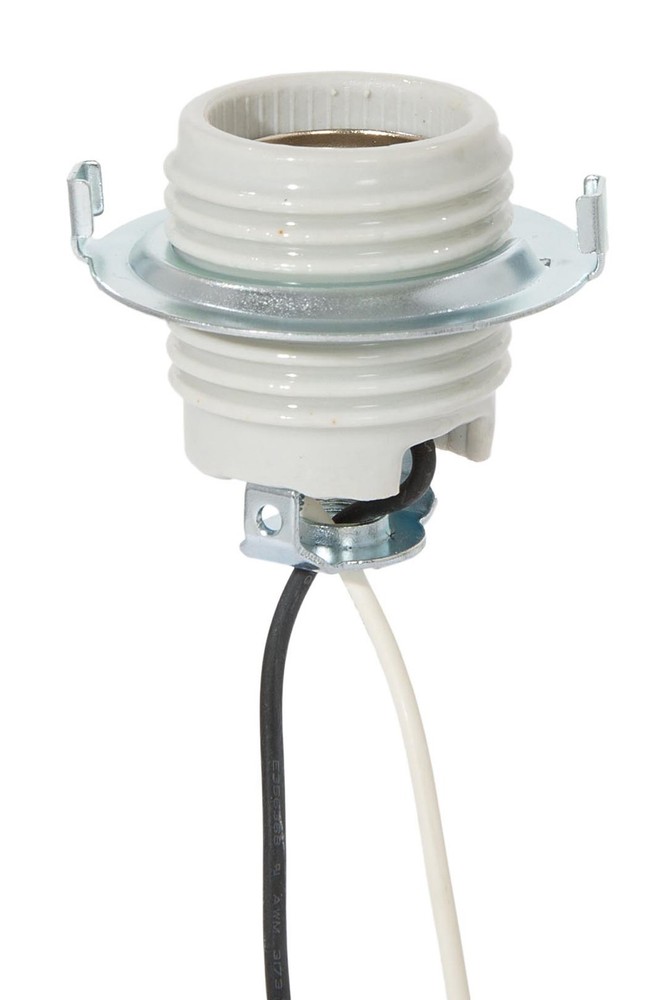 B&P Lamp Medium Base Keyless Porcelain Threaded Socket with Metal Ring and Wire