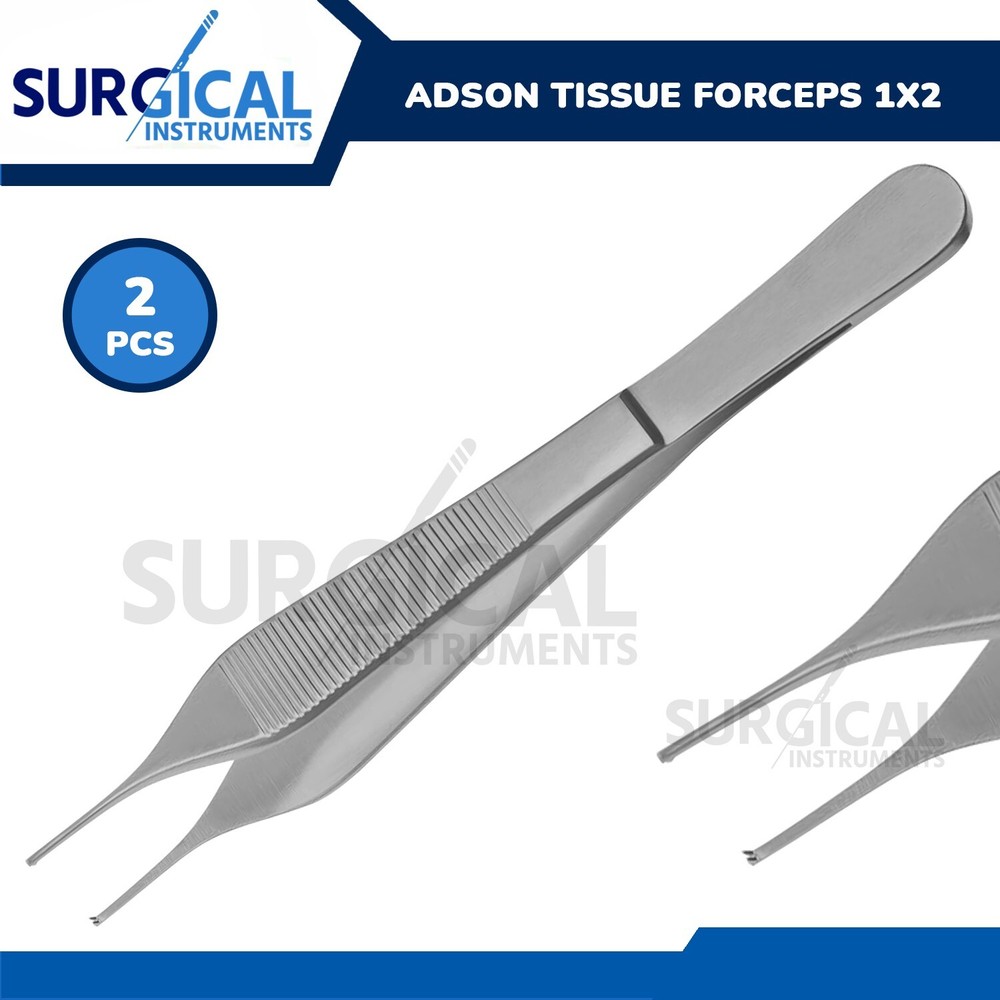 2 Pcs Adson Tissue Forceps 1x2 Teeth 4.75" Surgical Plastic Surgery German Grade