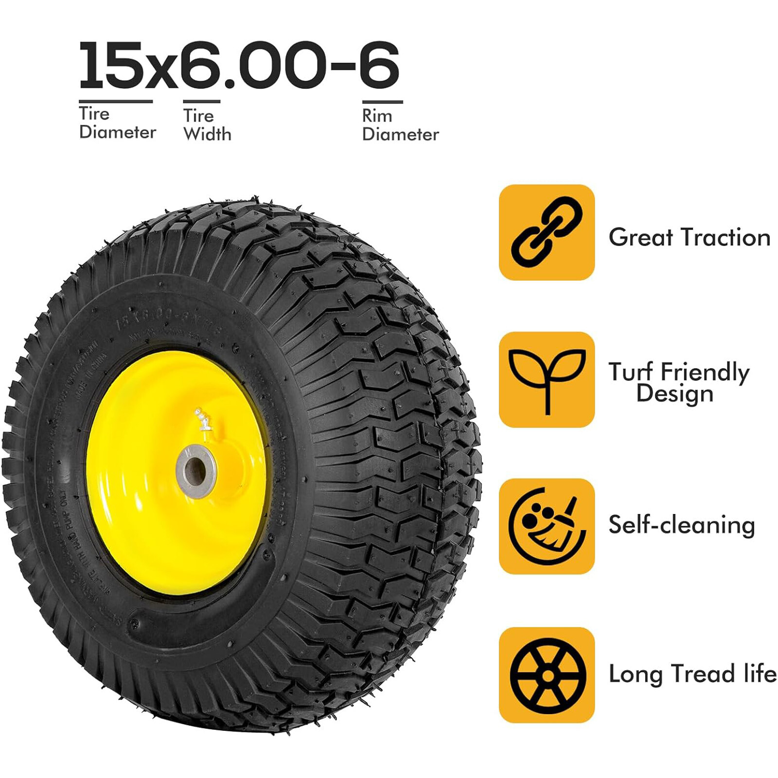 WEIZE 15x6.00-6 4Ply Lawn Mower Front Tires and Wheel For John Deere Set Of 2