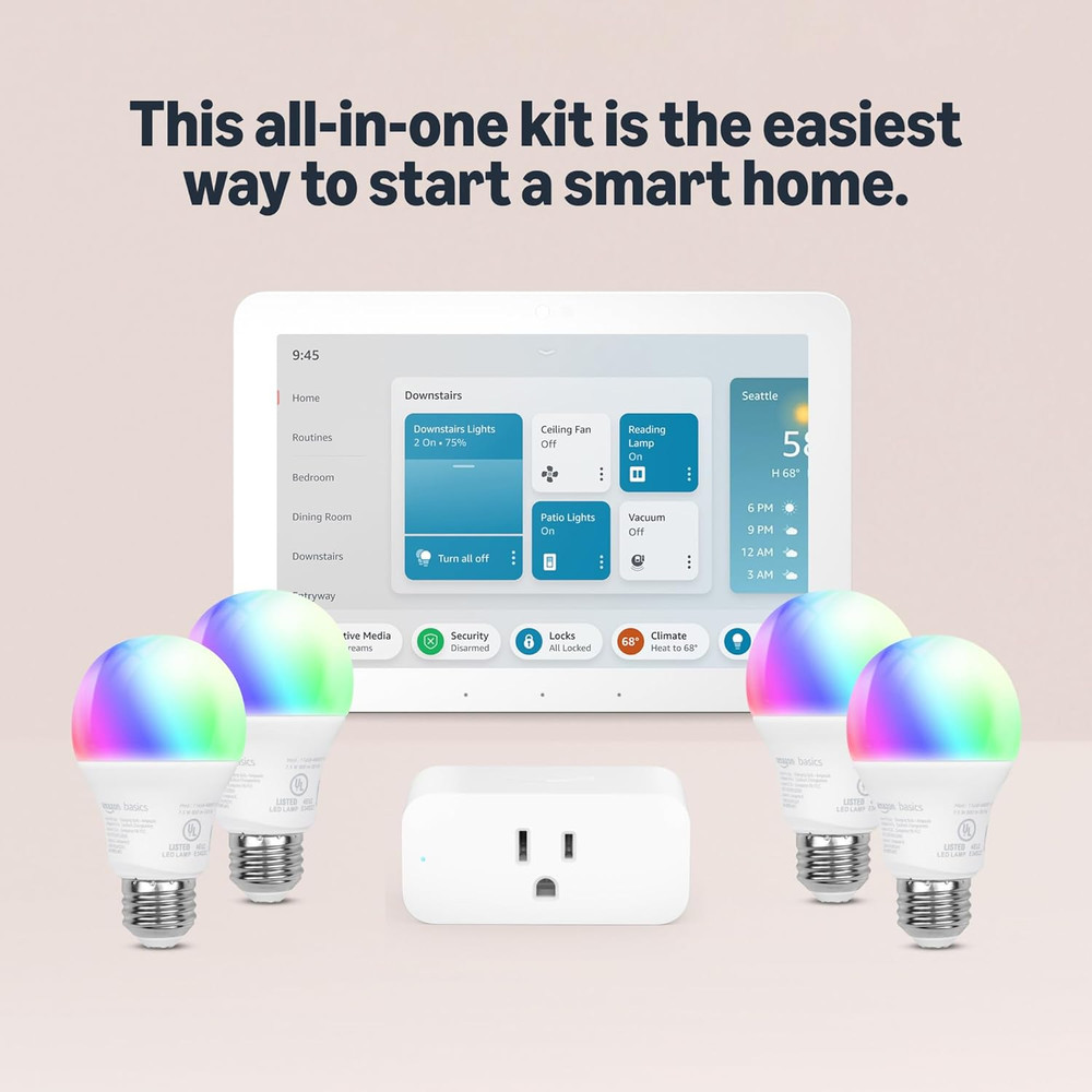 Smart Home Starter Kit | Includes Echo Hub, Smart Plug and 4 Basics Smart Bulb