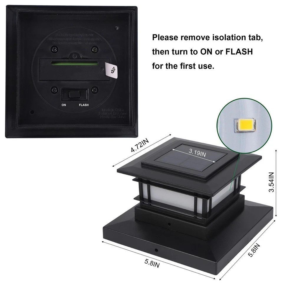 Dynaming 2 Pack Solar Post Cap Lights 2 Flickering Flame Lights, Black