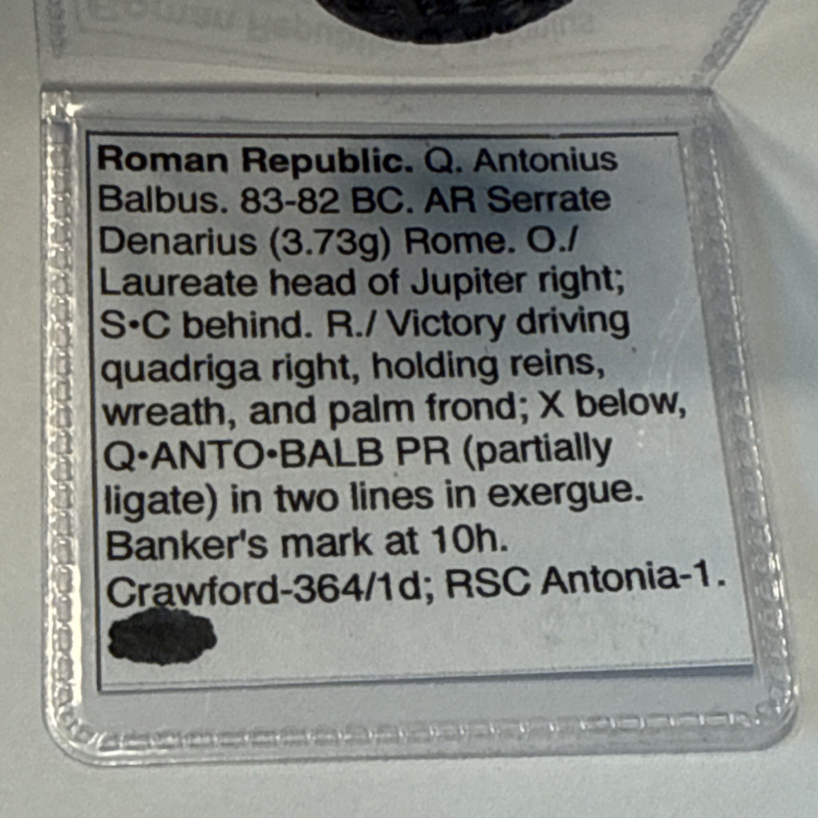 Q. Antonius Balbus Serrate Denarius Silver Roman Republic 83-82 BC