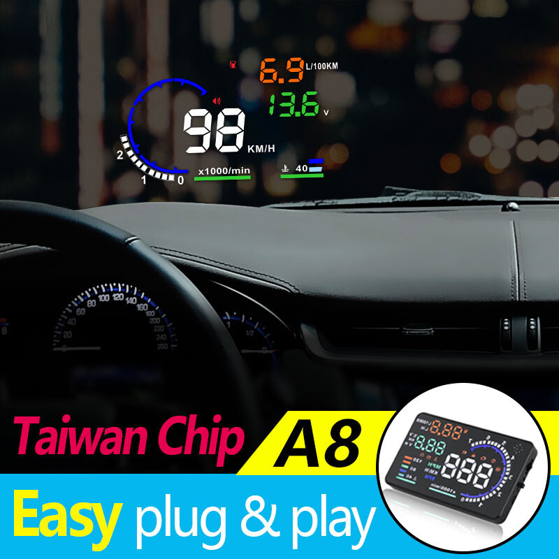 Car Digital OBD2 Speedometer Head Up Display Overspeed Tired Speed Temp Warning