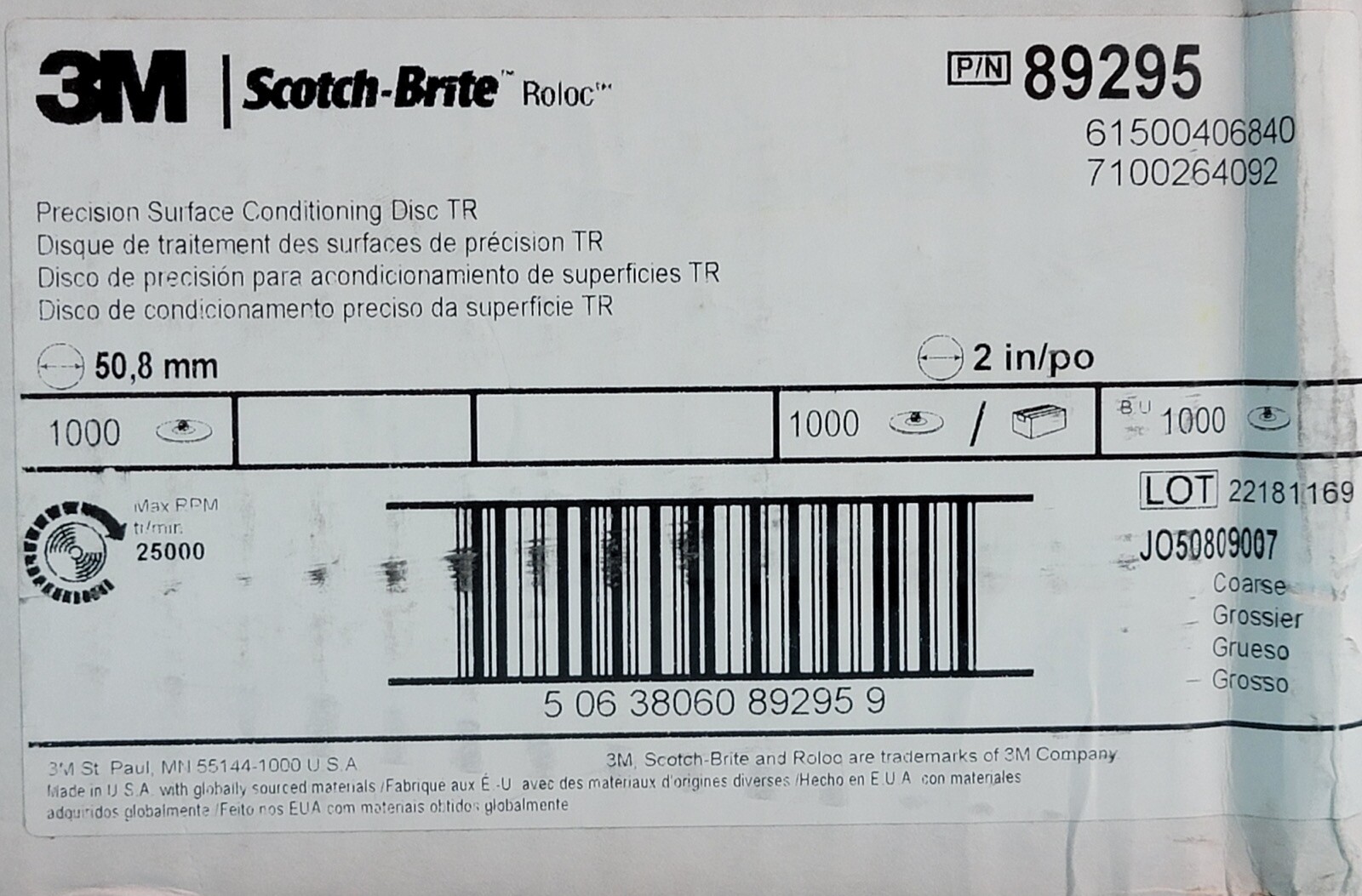 (25) 2” 3M Scotch-Brite Roloc TR PRECISION Surface Conditioning Disc Coarse